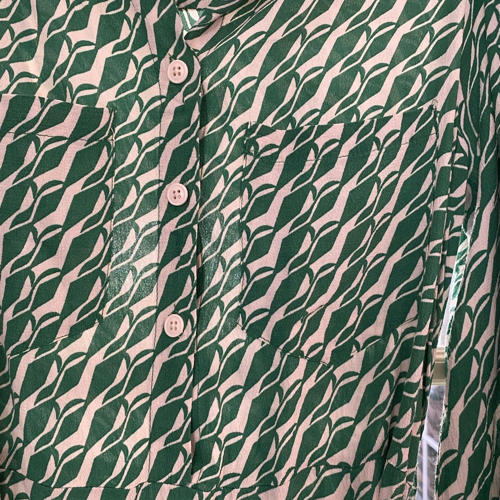 Zara vibrant green and cream colored geometric print midi dress - Picture 5 of 10
